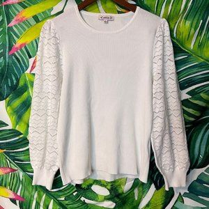 Nanette Lepore XL Ribbed Sheer Pointelle Chevron Sleeve Bridal Boho Sweater